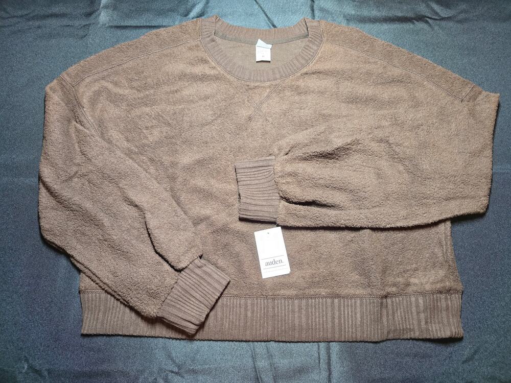 Auden Cozy Brown Rib Trim Pullover Sweatshirt Lounge Top